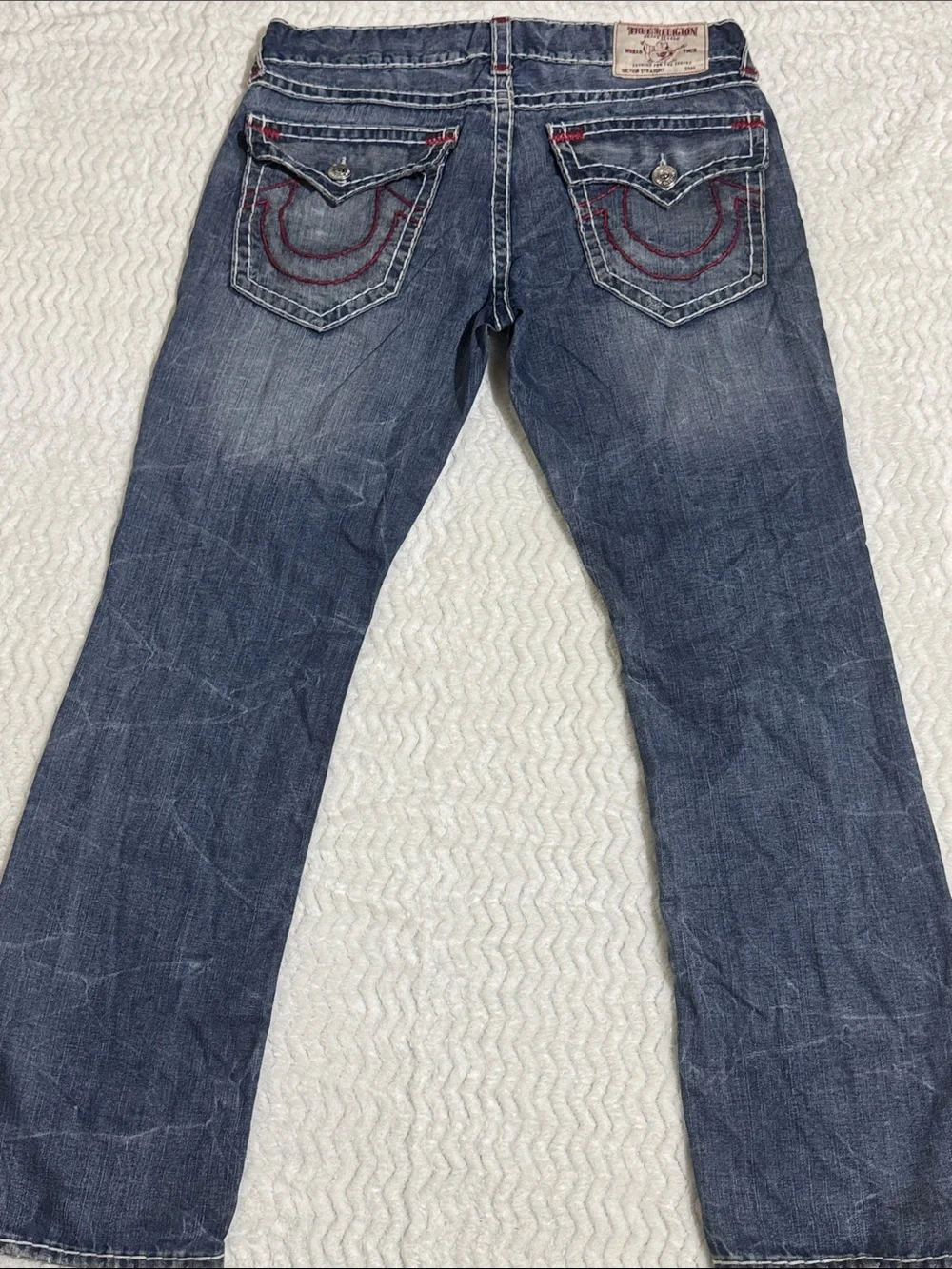 True Religion Jeans Vintage Straight Relaxed Mens 36 Blue Red Stitch